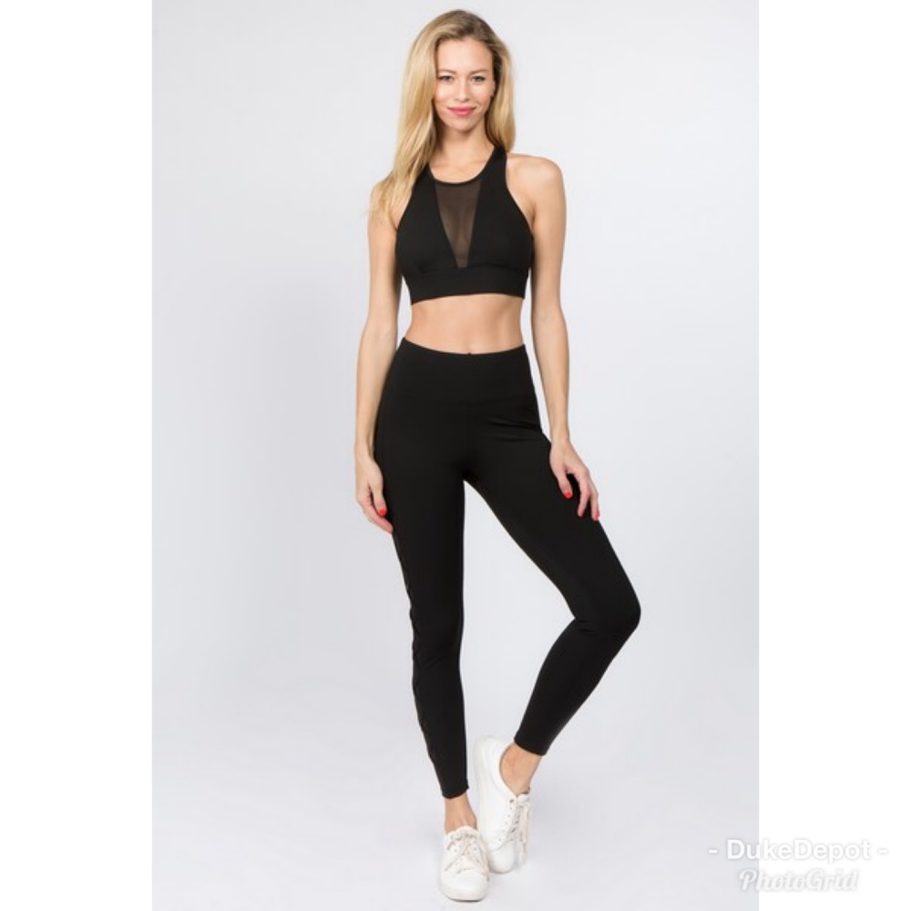 Yelete Active Lace-Up Mesh Side Workout Leggings - Picture 3 of 8
